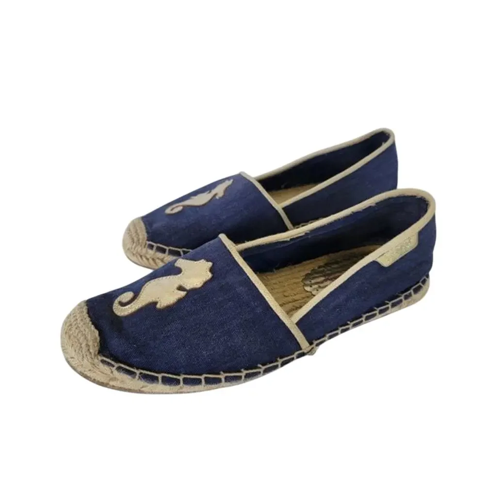 Lilly Pulitzer Lia Espadrilles Seahorse Flat Shoes Womens Size 9 Blue Canvas